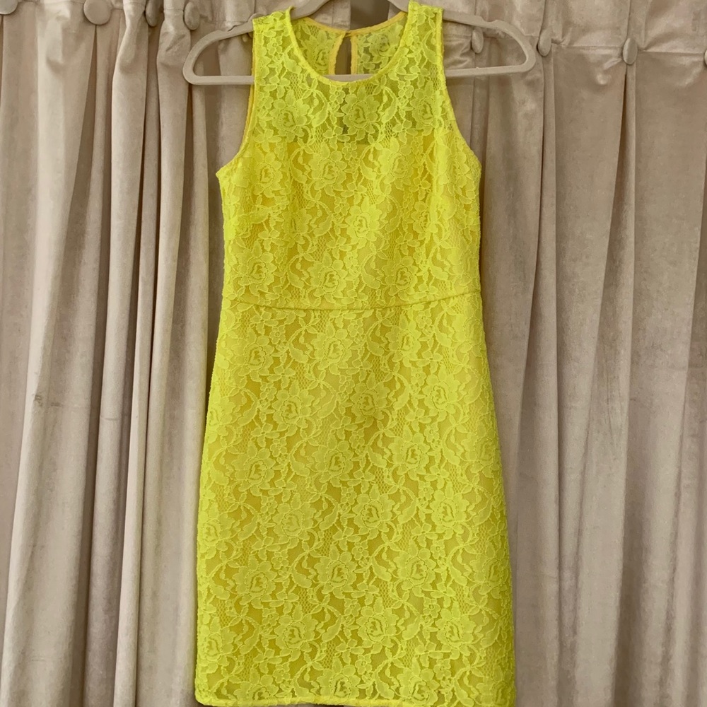 J.Crew Neon Green Lace Dress 2P Petite